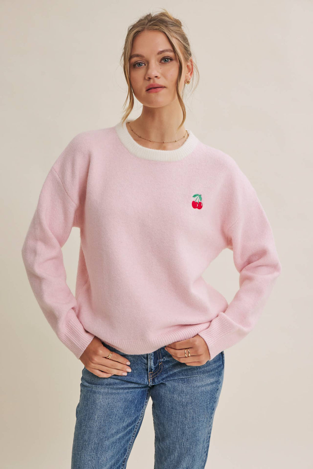 Paris Cafe Soft Touch Wool Blend Contrast Embroidery Sweater