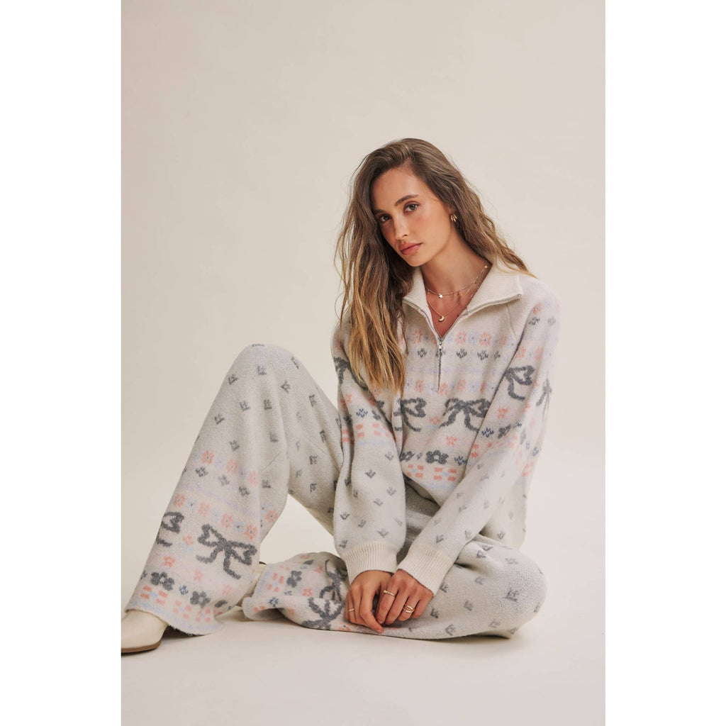 Nordic Bow Fair Isle Jacquard Wool Blend Sweater Pants