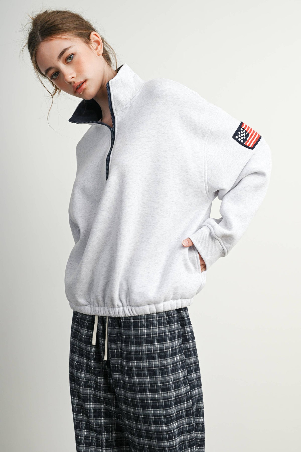 Heather Flag-Patch Half-Zip Pullover