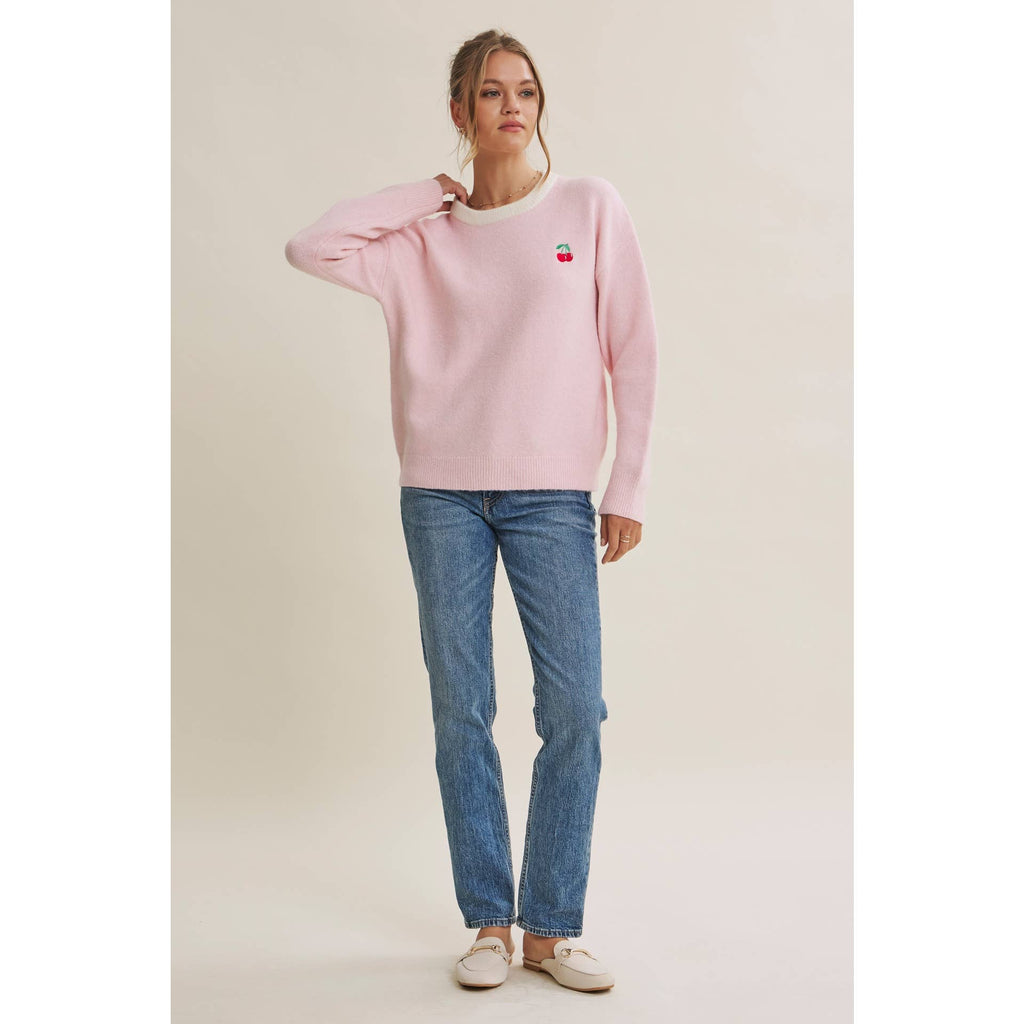 Paris Cafe Soft Touch Wool Blend Contrast Embroidery Sweater