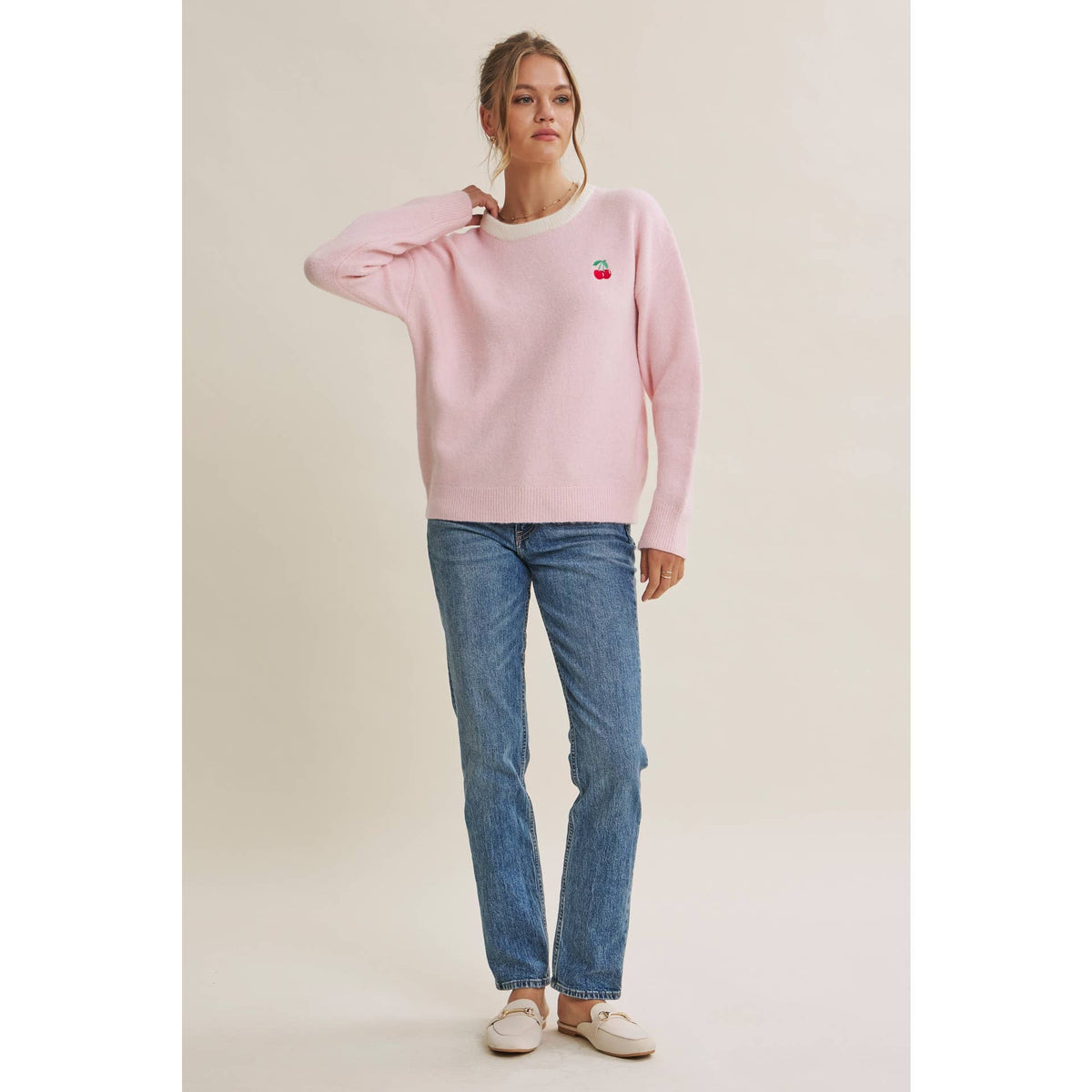 Paris Cafe Soft Touch Wool Blend Contrast Embroidery Sweater