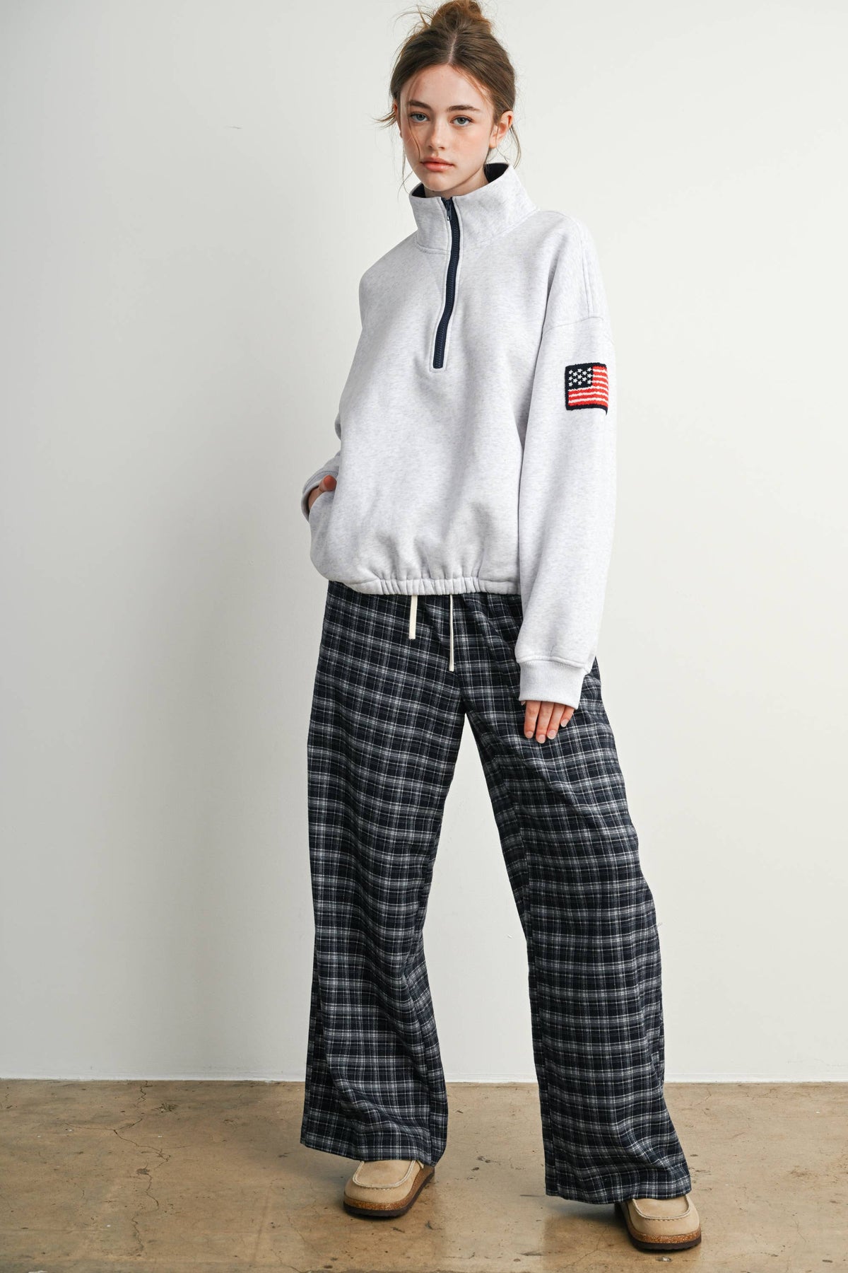 Heather Flag-Patch Half-Zip Pullover