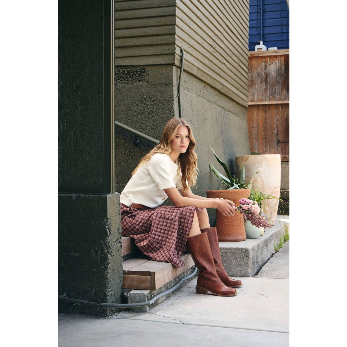 Maple Trail Heritage Plaid Flare Maxi Skirt with Belt