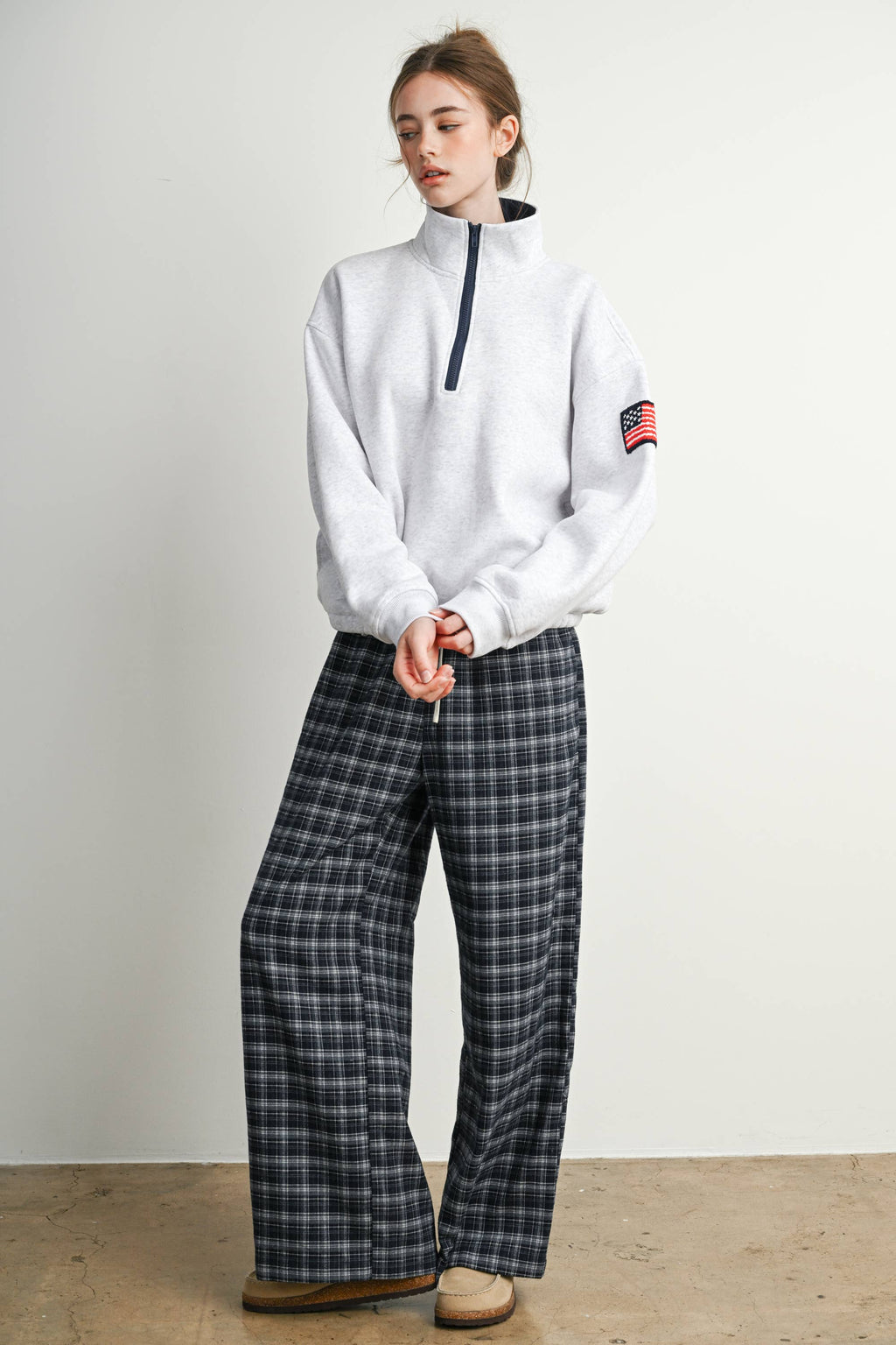 Heather Flag-Patch Half-Zip Pullover