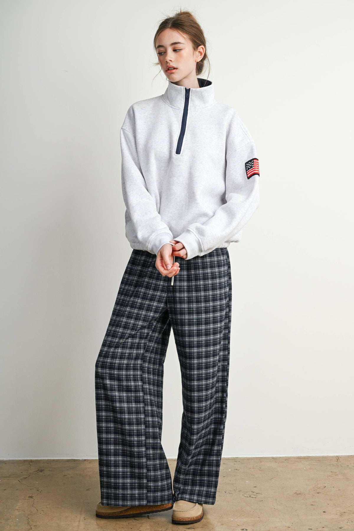 Heather Flag-Patch Half-Zip Pullover