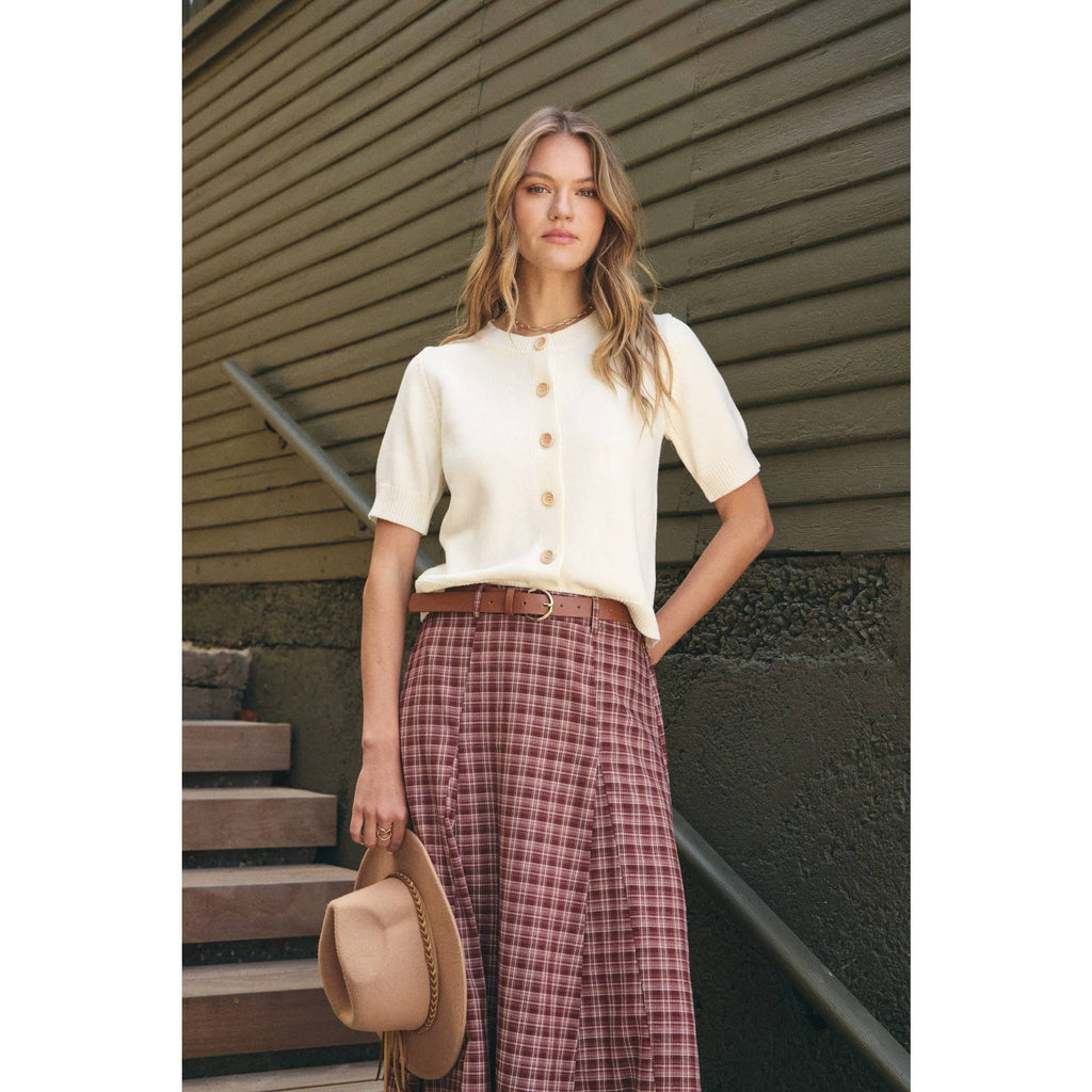 Maple Trail Heritage Plaid Flare Maxi Skirt with Belt