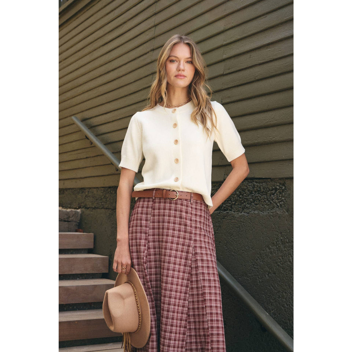 Maple Trail Heritage Plaid Flare Maxi Skirt with Belt