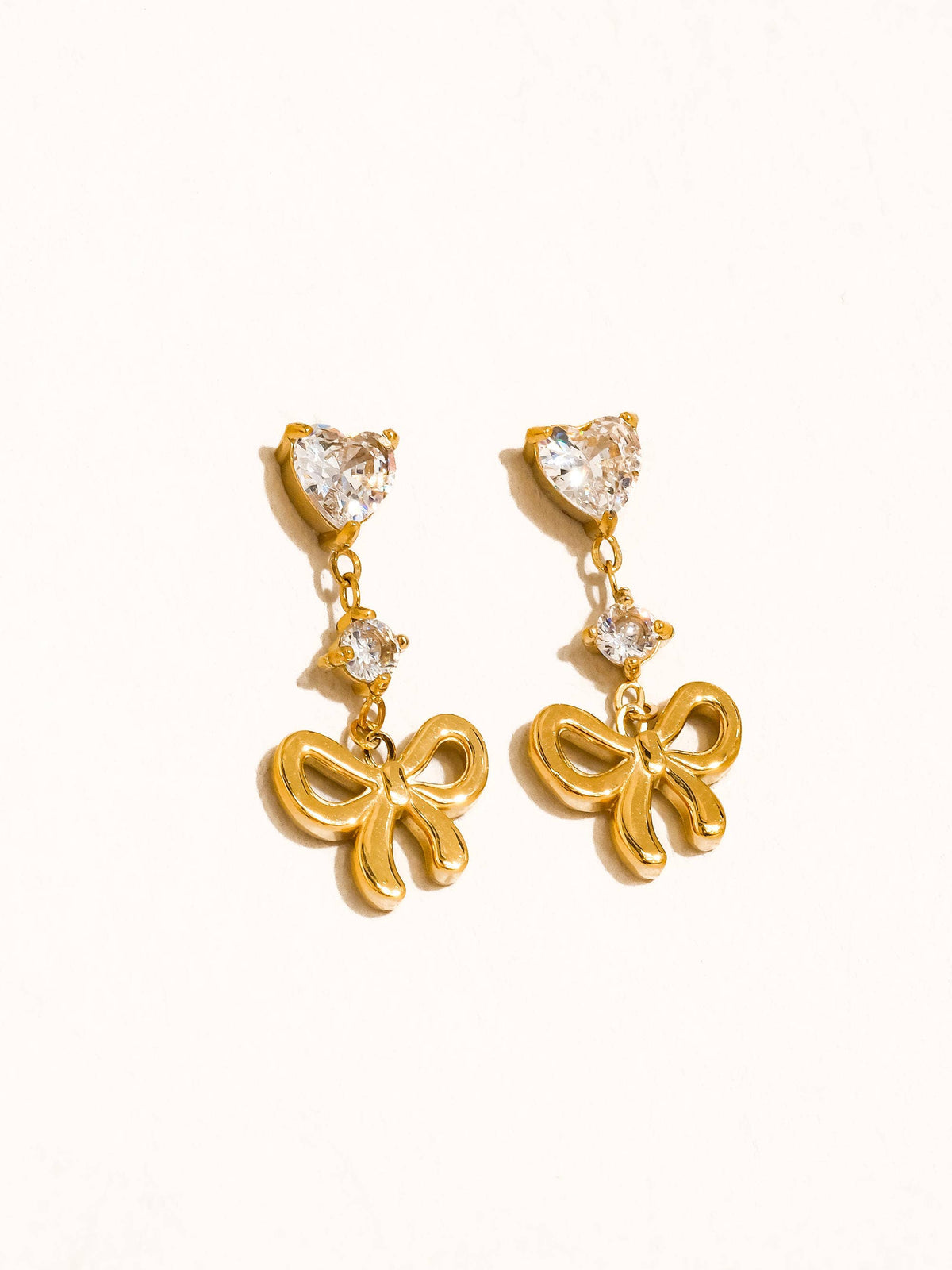 Clarette 18K Gold Non-Tarnish CZ Bow Drop Earrings