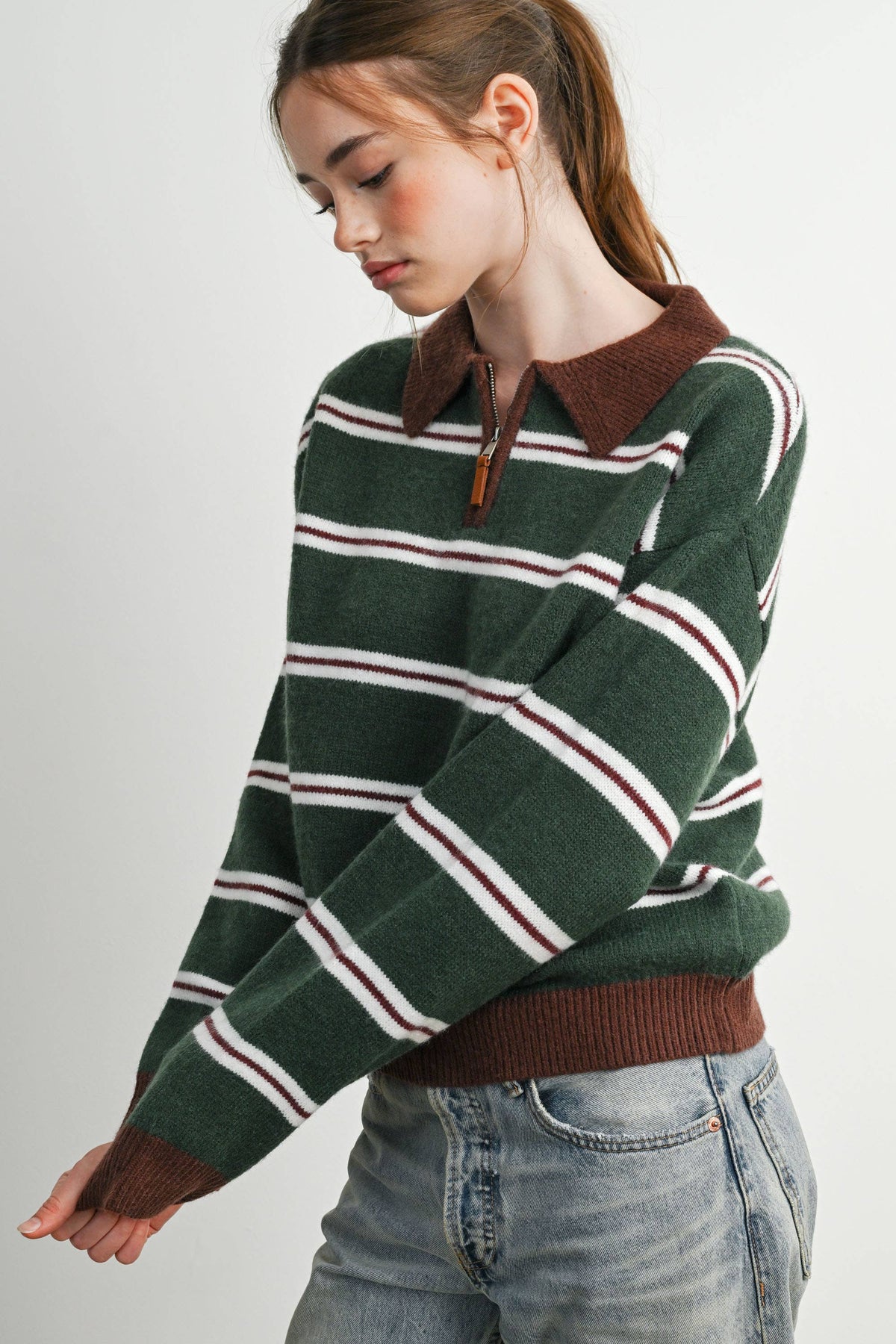 Retro Stripe Quarter-Zip Sweater