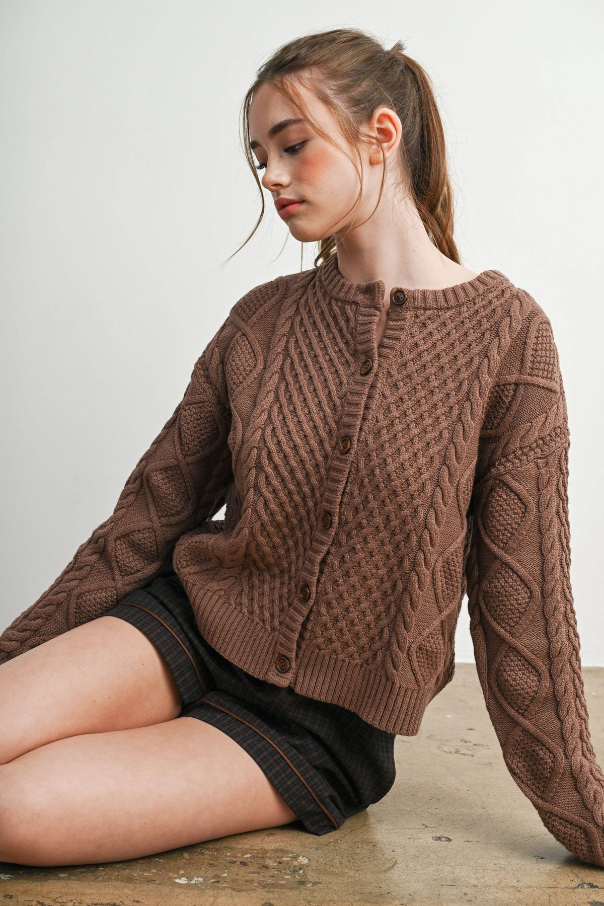 Emerald Green Cable Knit Cardigan