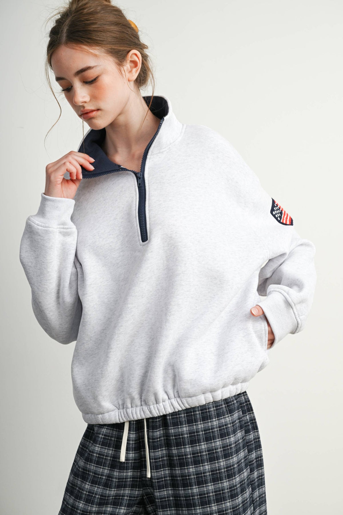 Heather Flag-Patch Half-Zip Pullover