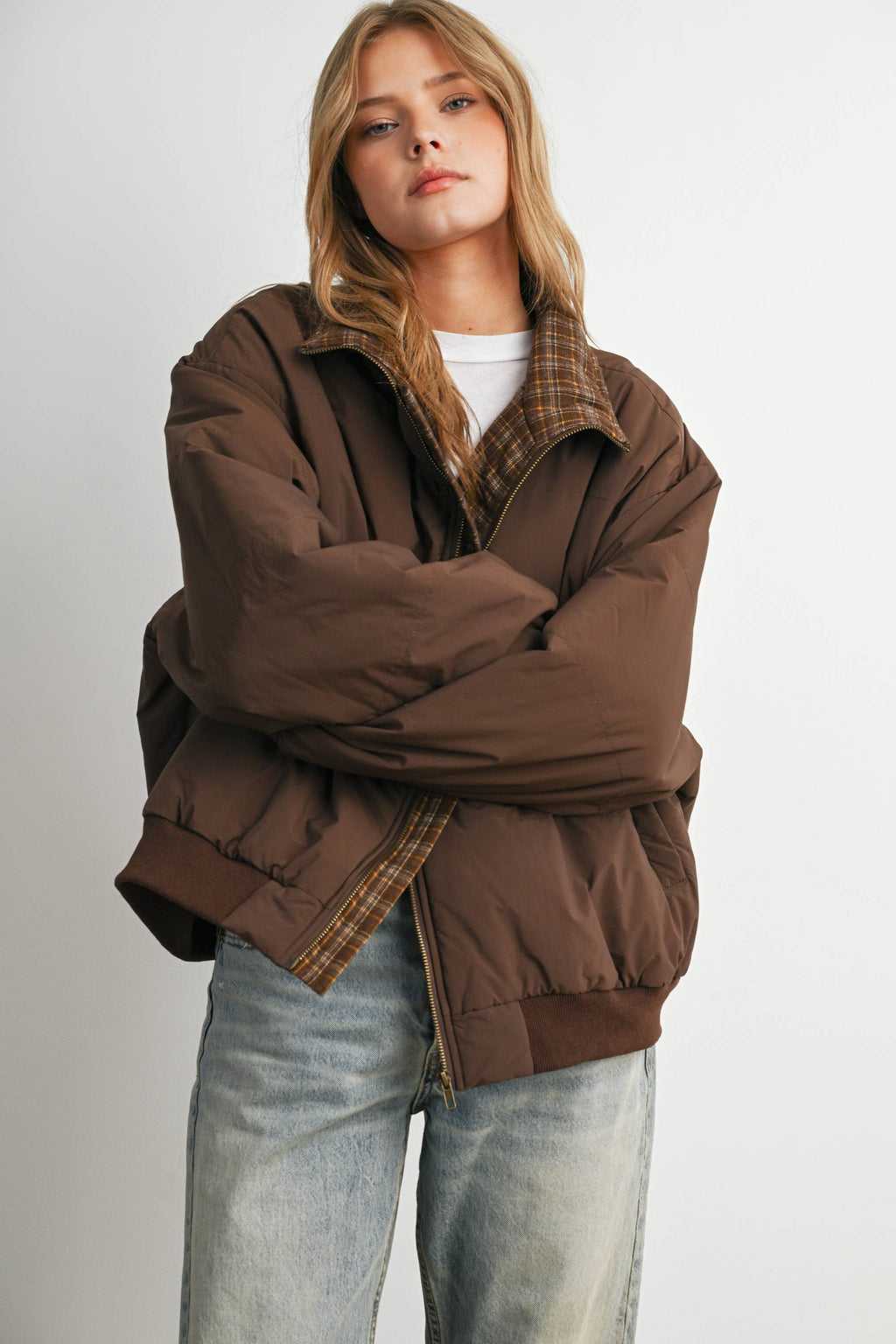 Quilted Zip-Up Bomber Jacket