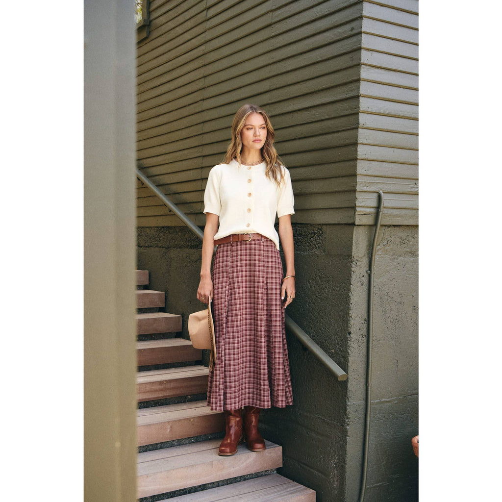 Maple Trail Heritage Plaid Flare Maxi Skirt with Belt