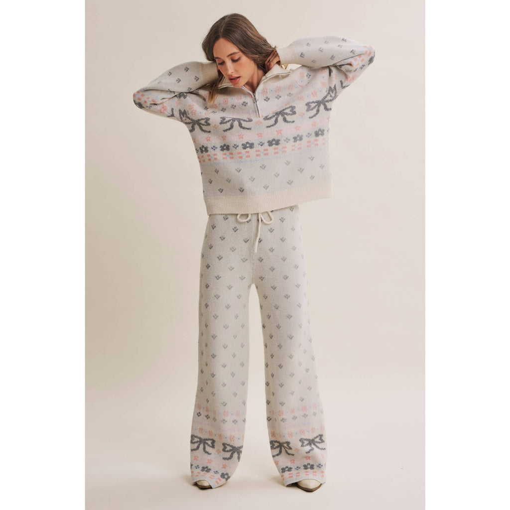 Nordic Bow Fair Isle Jacquard Wool Blend Sweater Pants