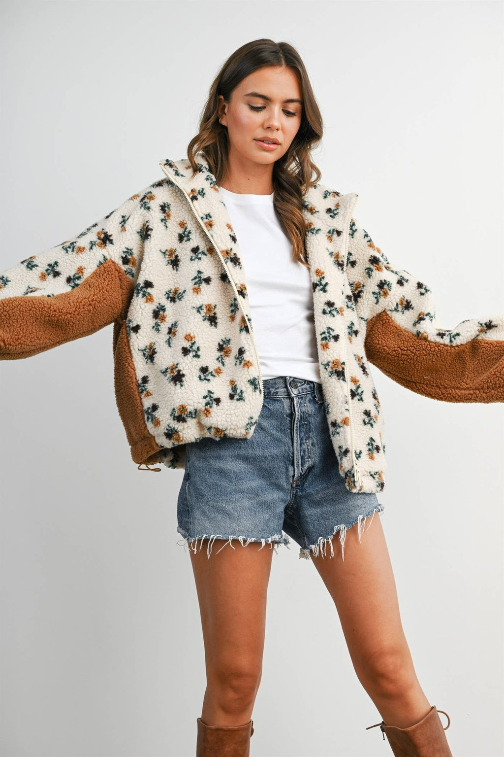 Bluebell Floral Sherpa Fleece Zip Jacket