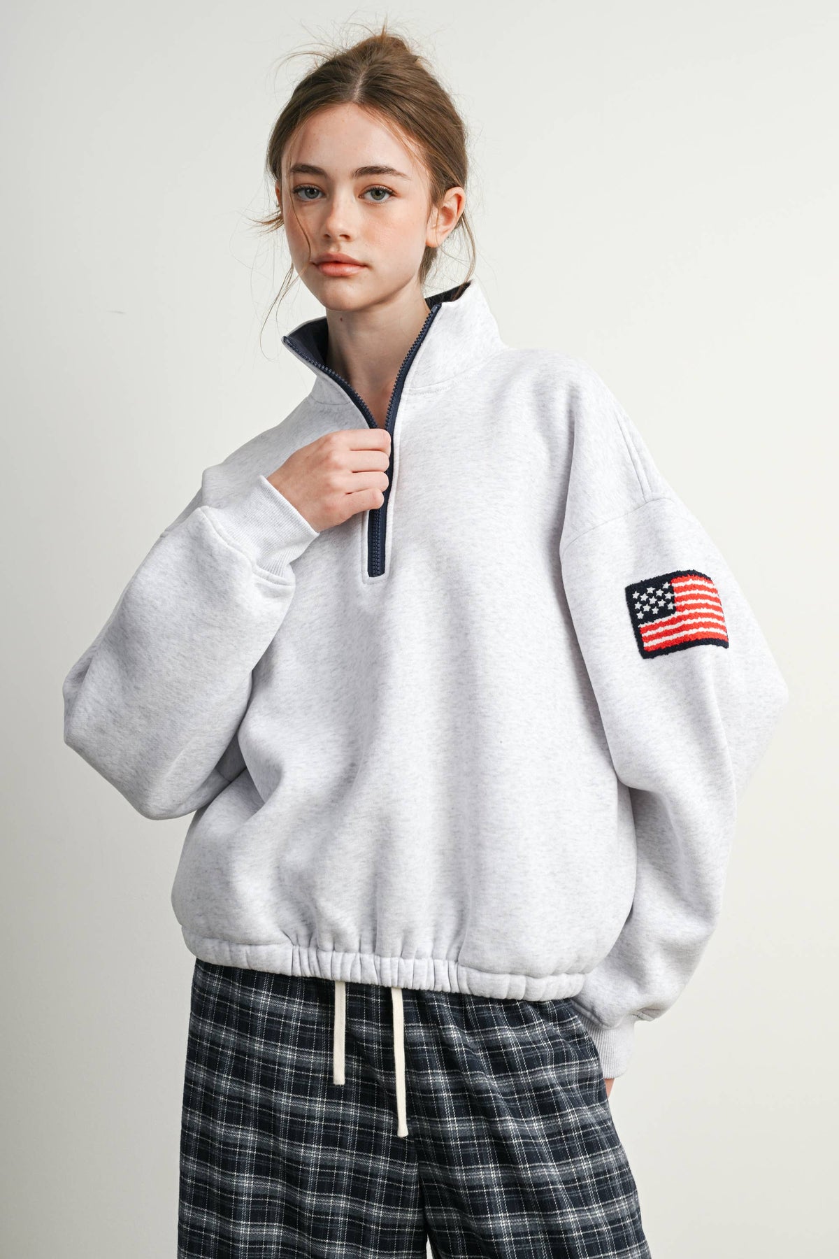 Heather Flag-Patch Half-Zip Pullover