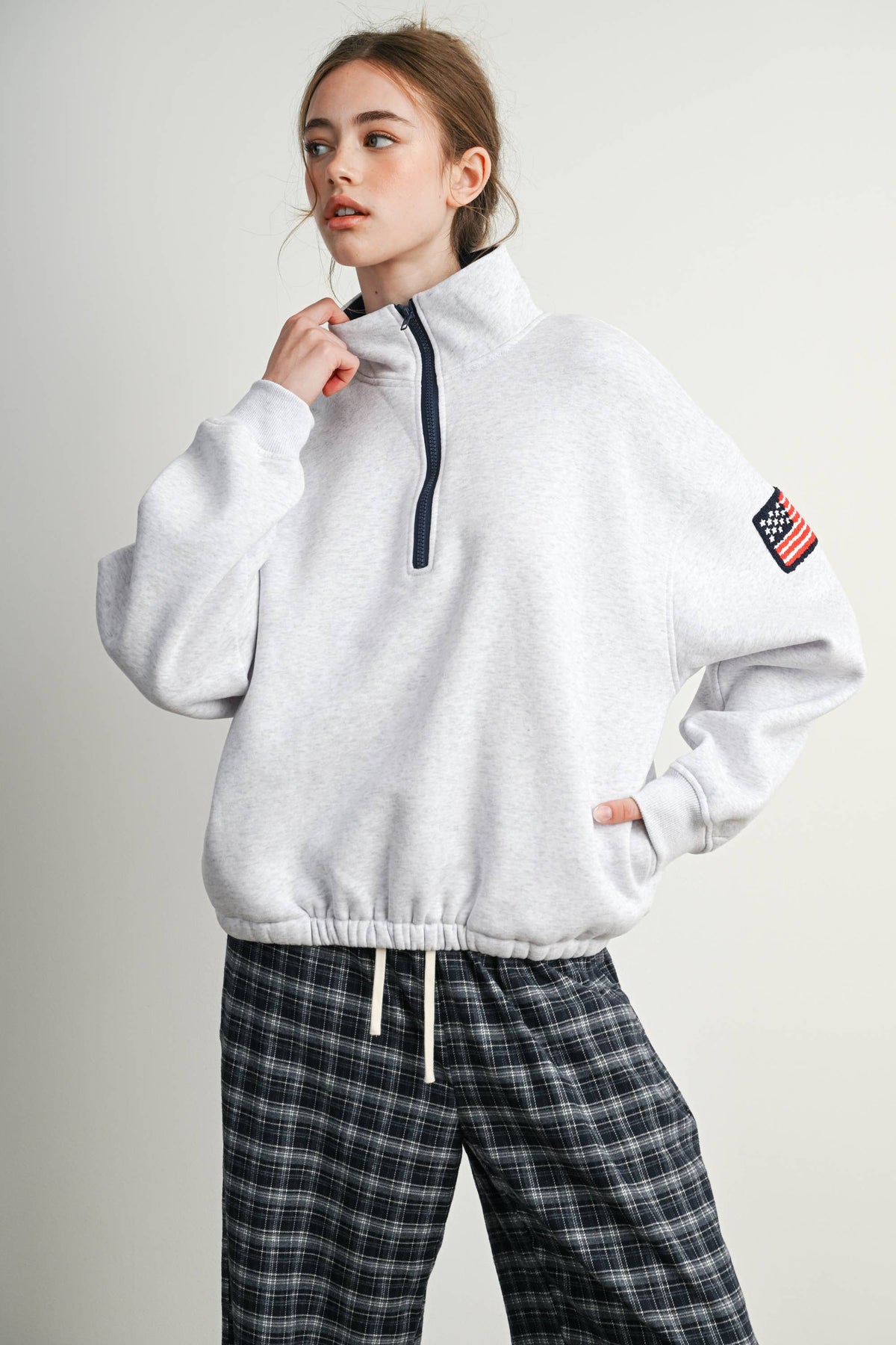 Heather Flag-Patch Half-Zip Pullover