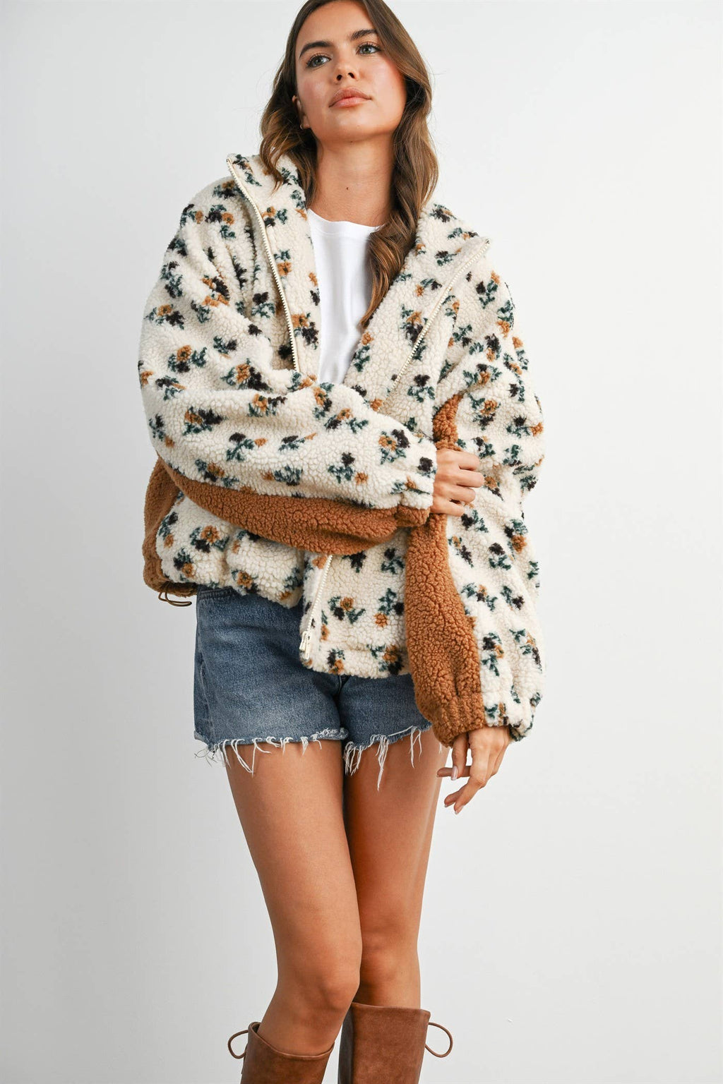 Bluebell Floral Sherpa Fleece Zip Jacket