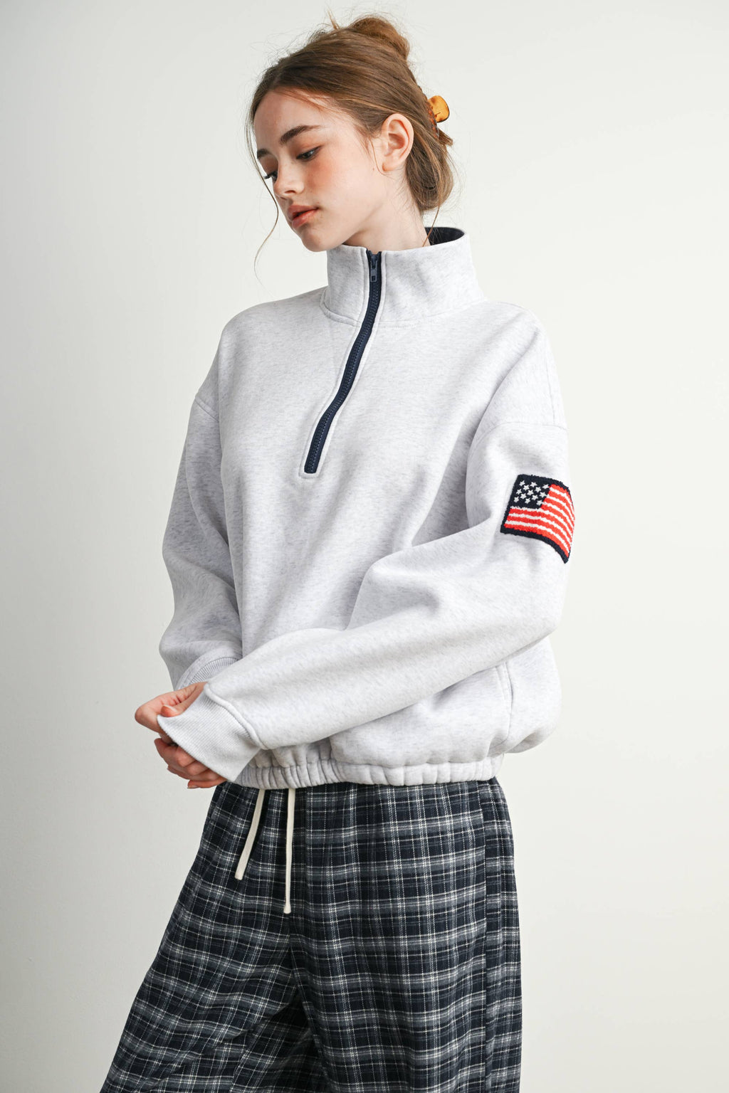 Heather Flag-Patch Half-Zip Pullover