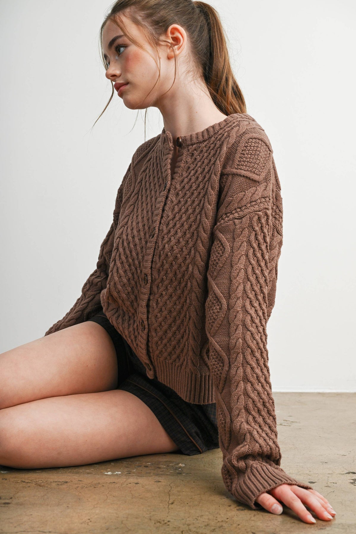 Emerald Green Cable Knit Cardigan