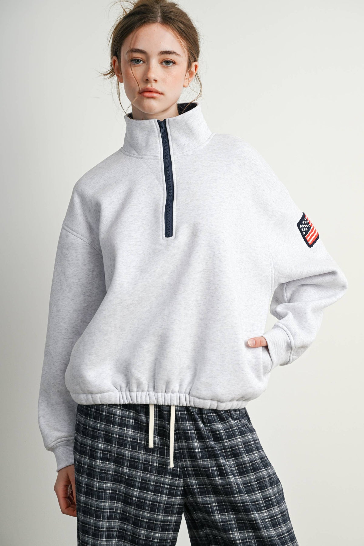 Heather Flag-Patch Half-Zip Pullover