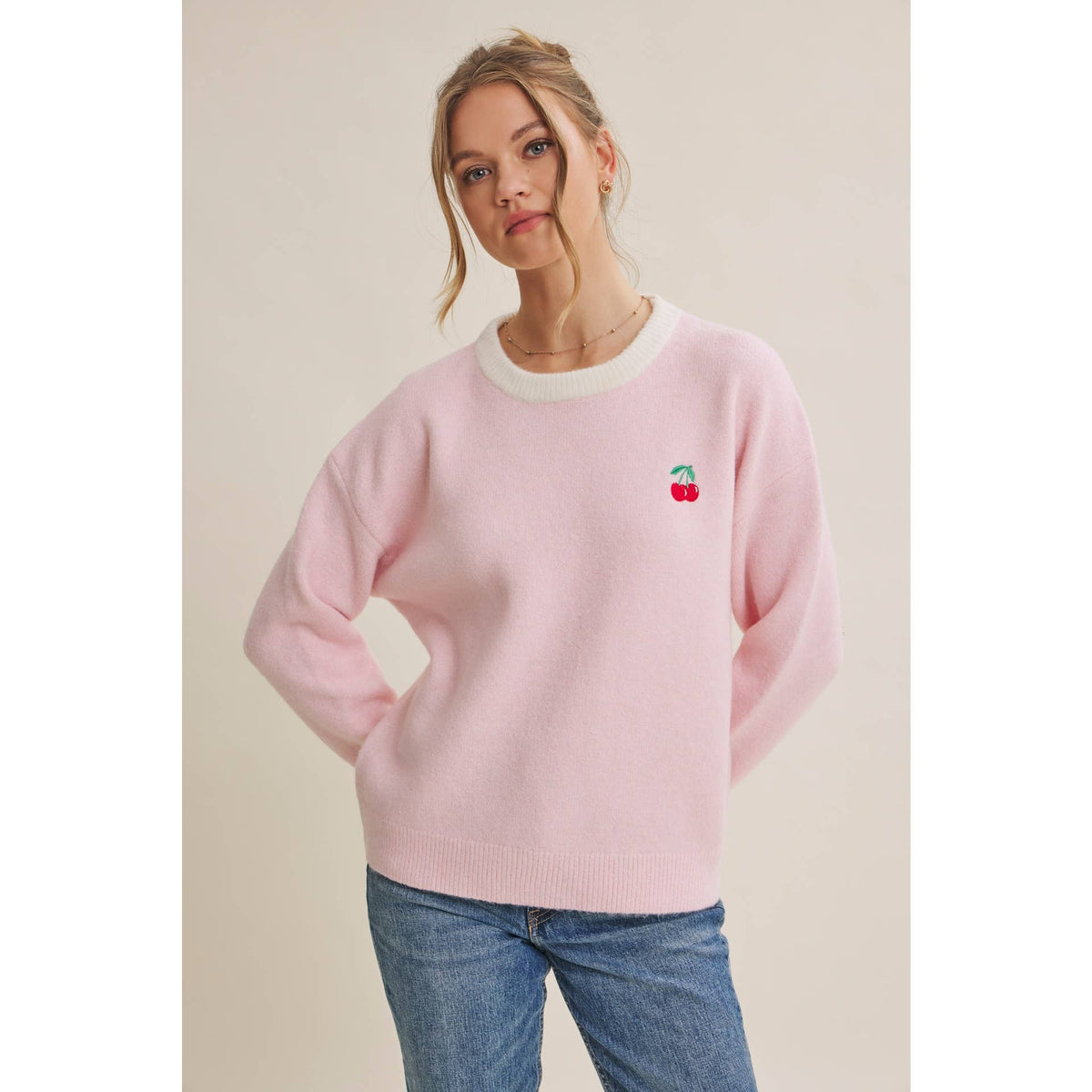 Paris Cafe Soft Touch Wool Blend Contrast Embroidery Sweater