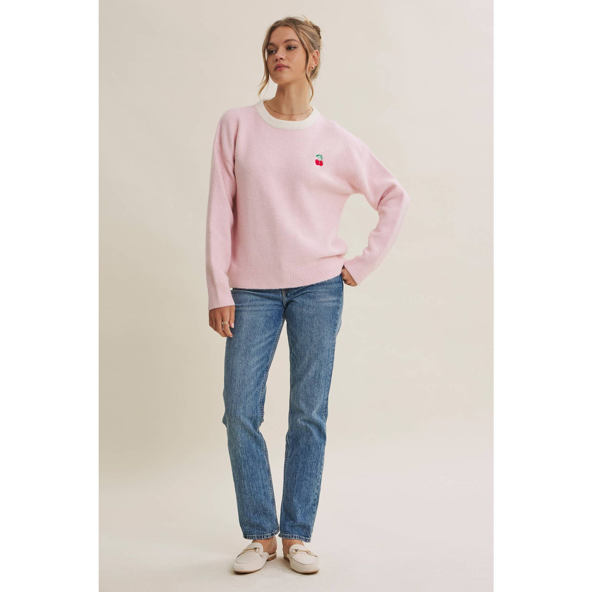 Paris Cafe Soft Touch Wool Blend Contrast Embroidery Sweater