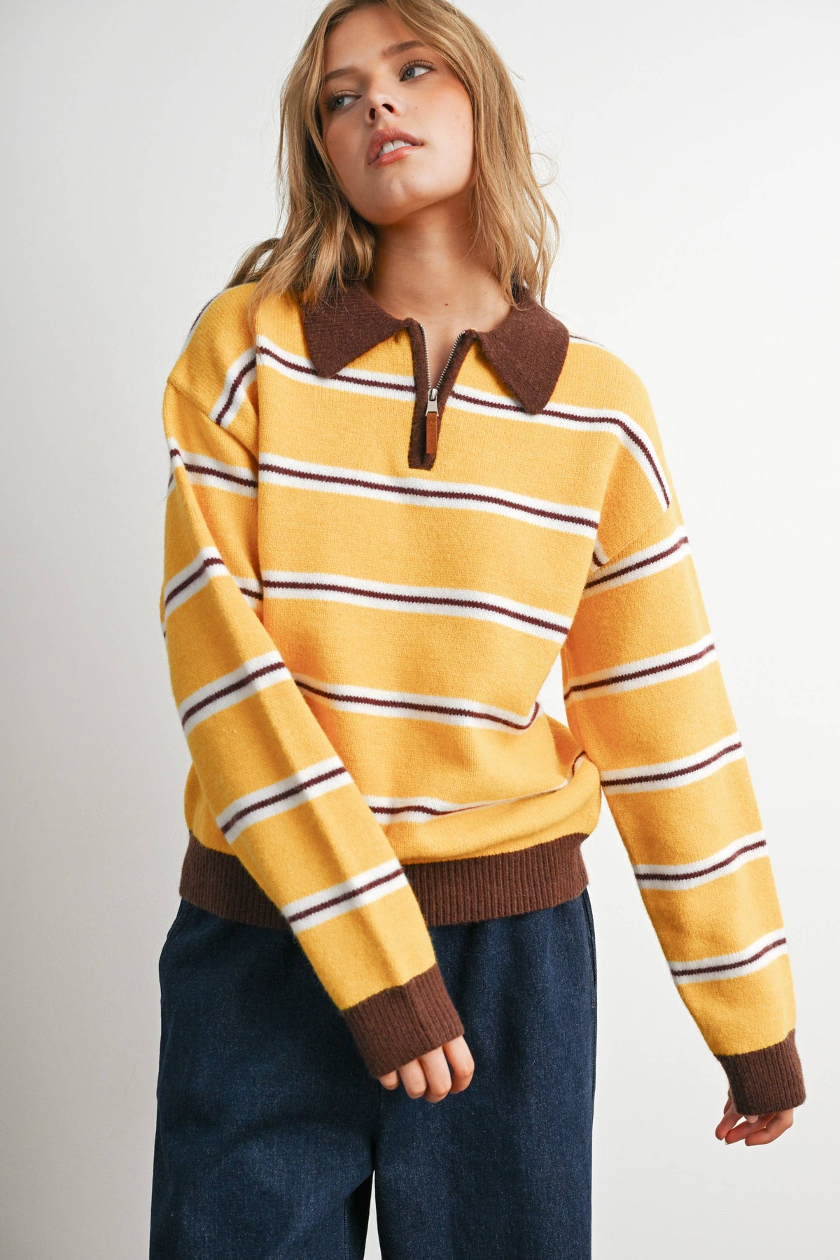 Retro Stripe Quarter-Zip Sweater
