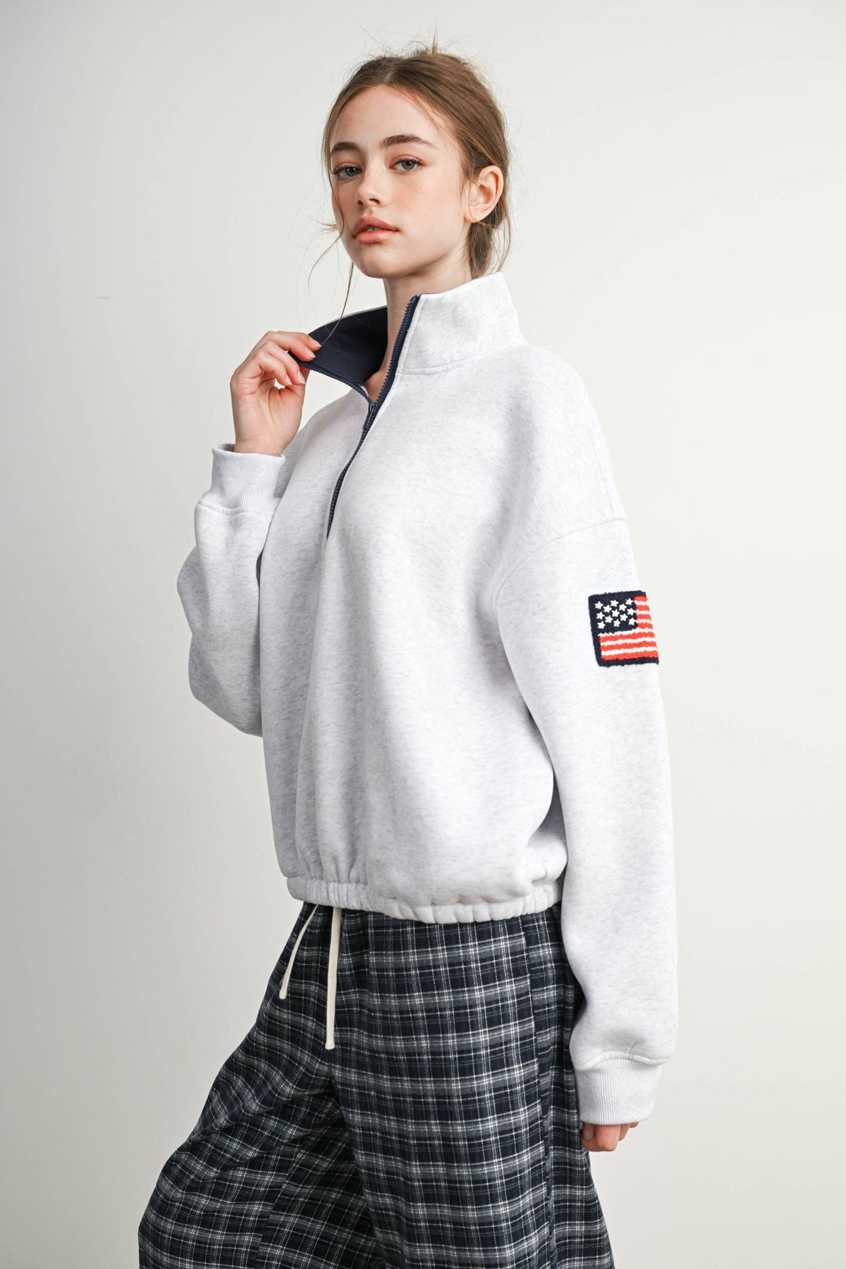 Heather Flag-Patch Half-Zip Pullover