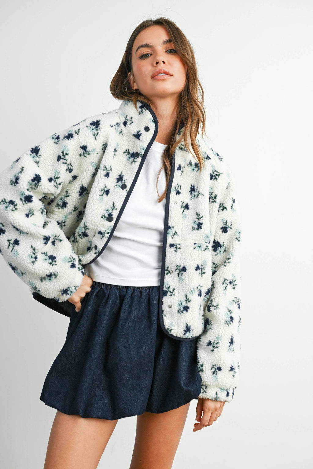 The Willow Floral Sherpa Fleece Snap Jacket