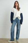 Color Block Collar Half Zipper Pullover Sweater