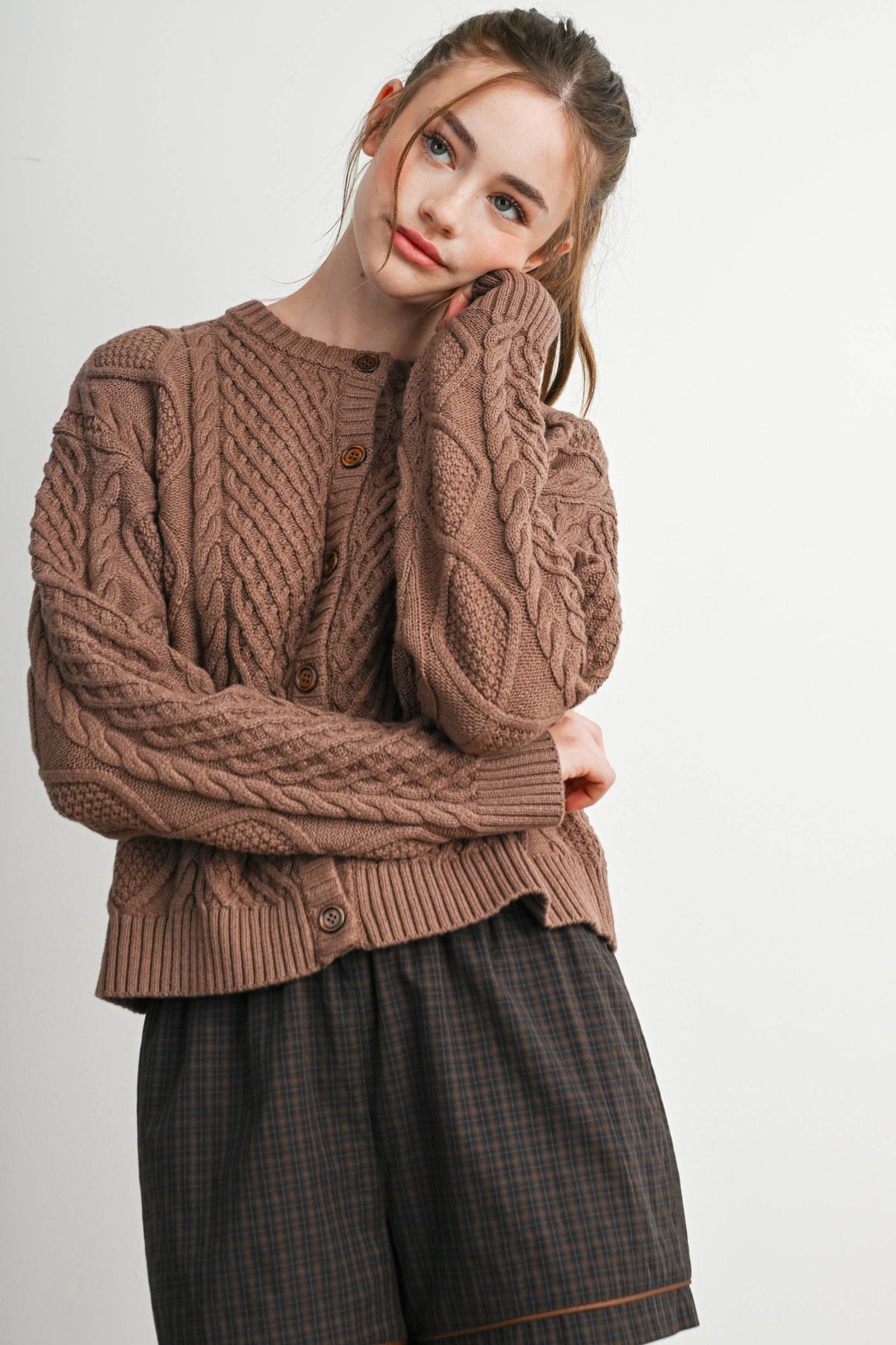 Emerald Green Cable Knit Cardigan