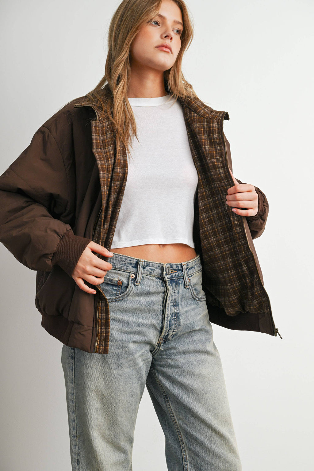 Quilted Zip-Up Bomber Jacket
