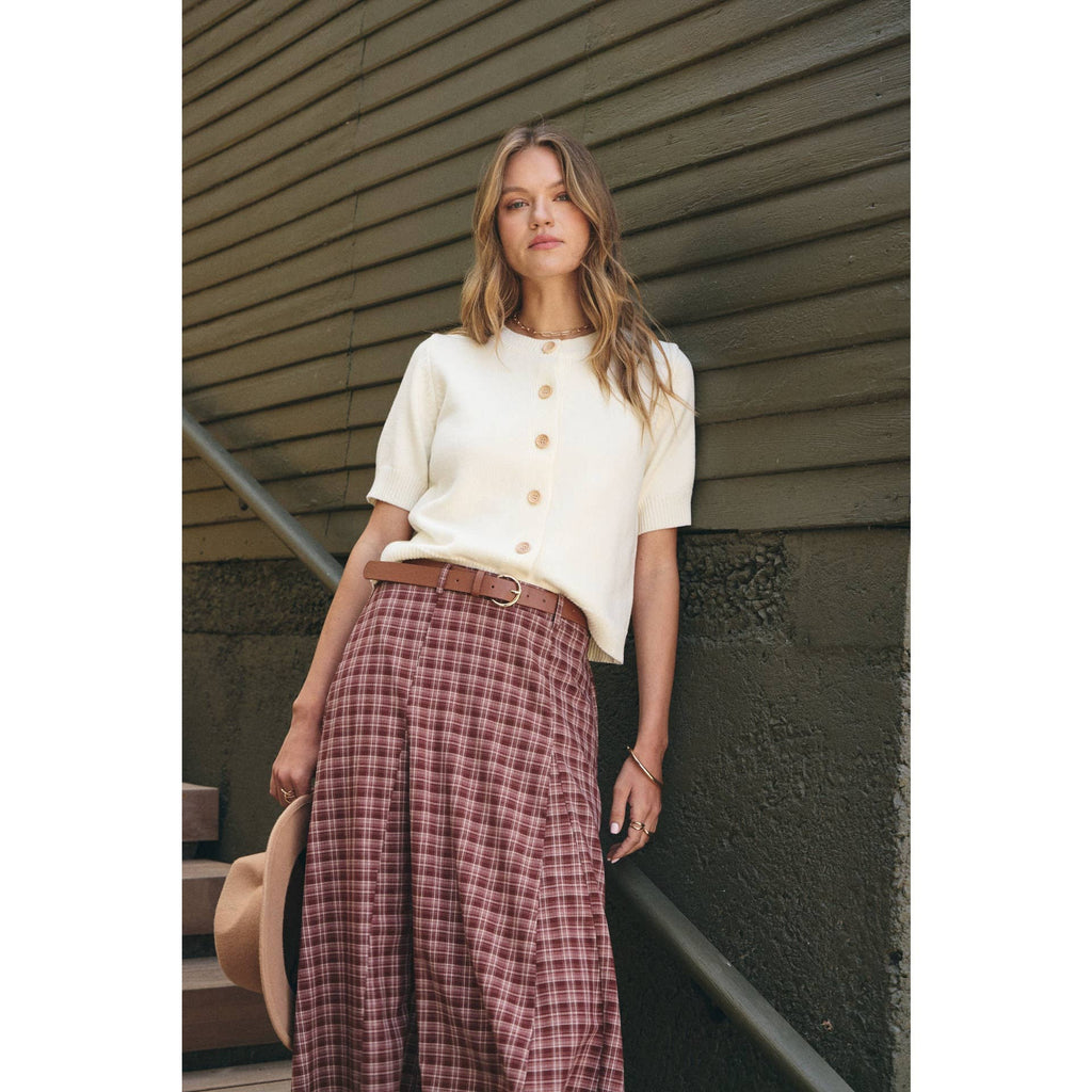 Maple Trail Heritage Plaid Flare Maxi Skirt with Belt