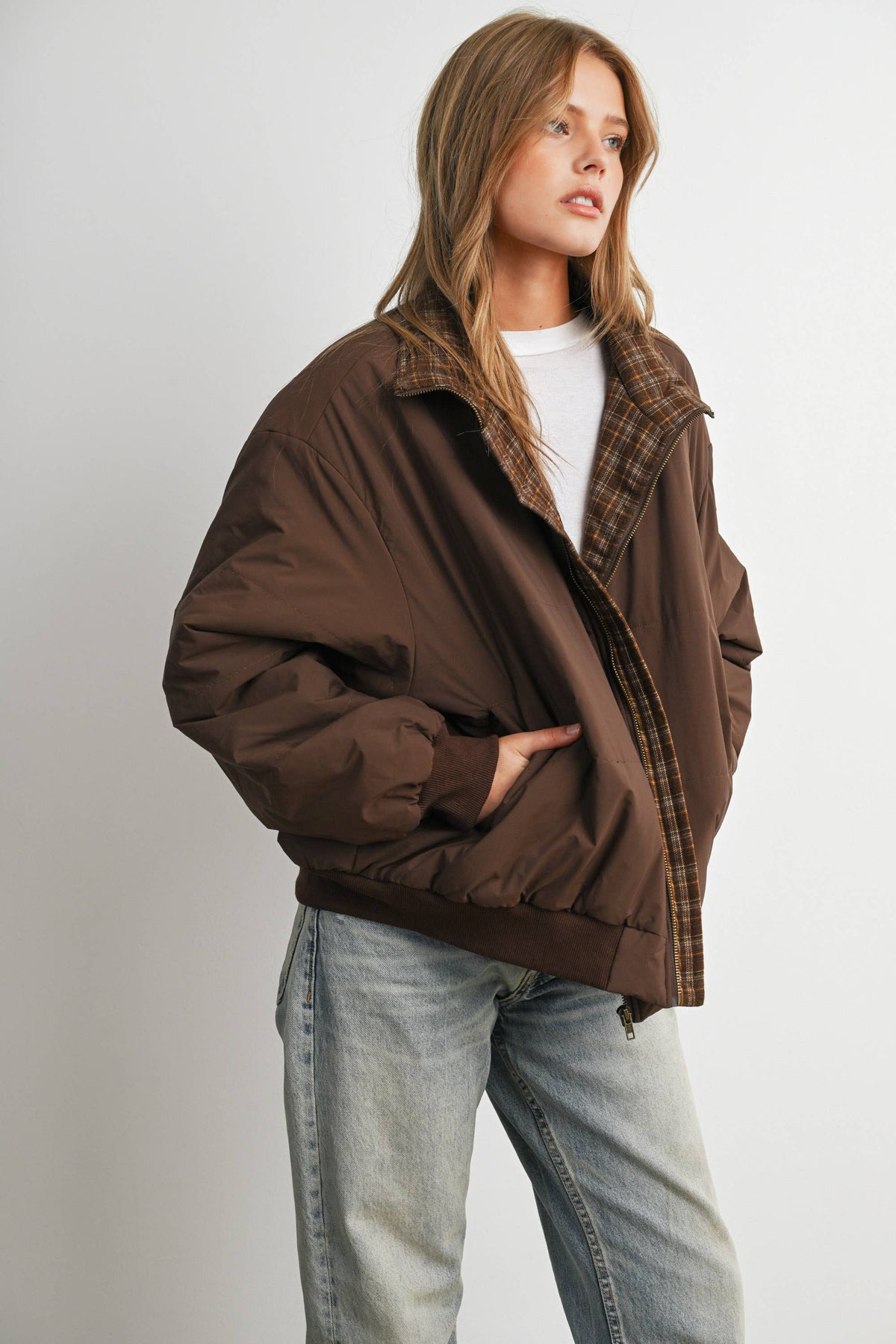 Quilted Zip-Up Bomber Jacket