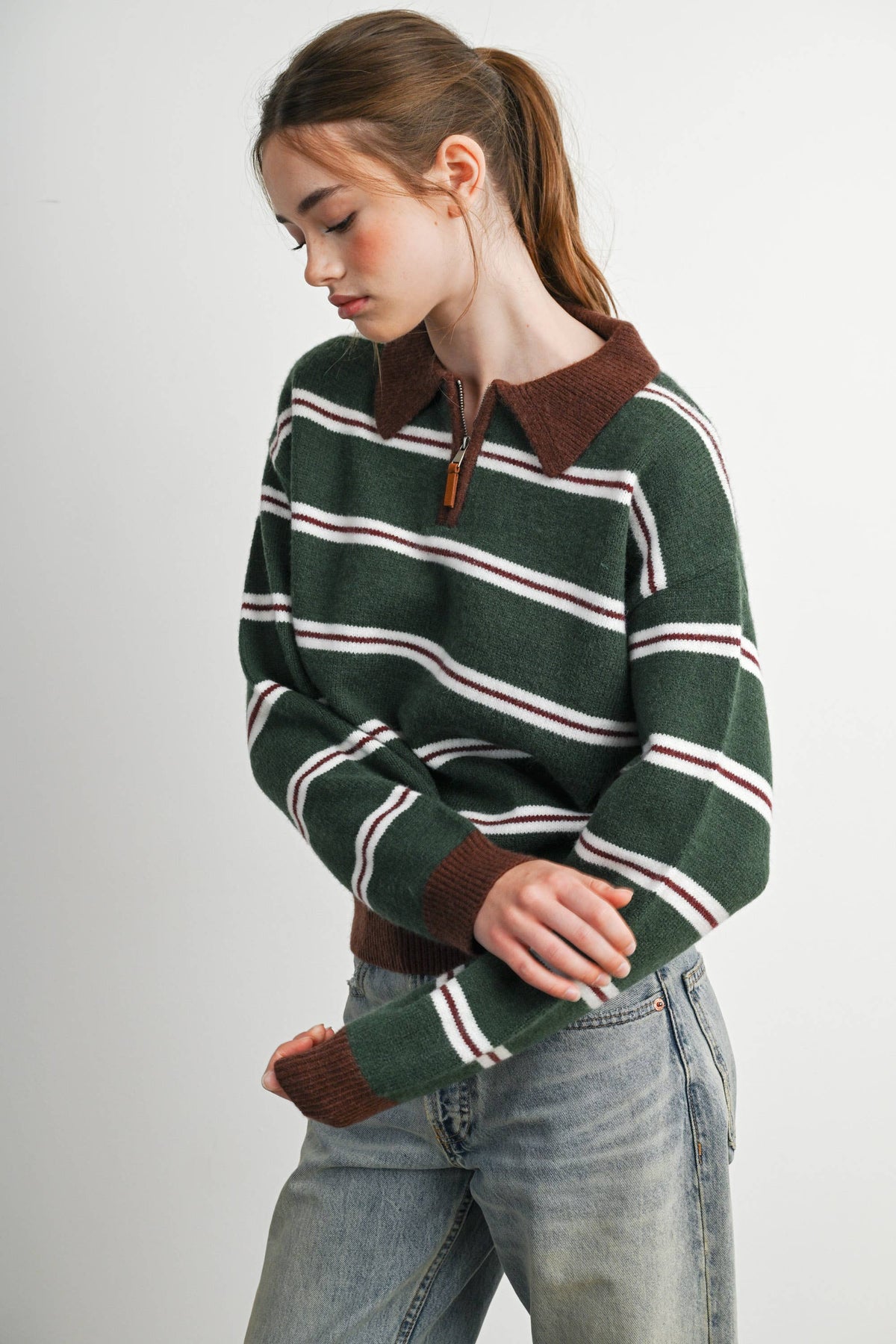 Retro Stripe Quarter-Zip Sweater