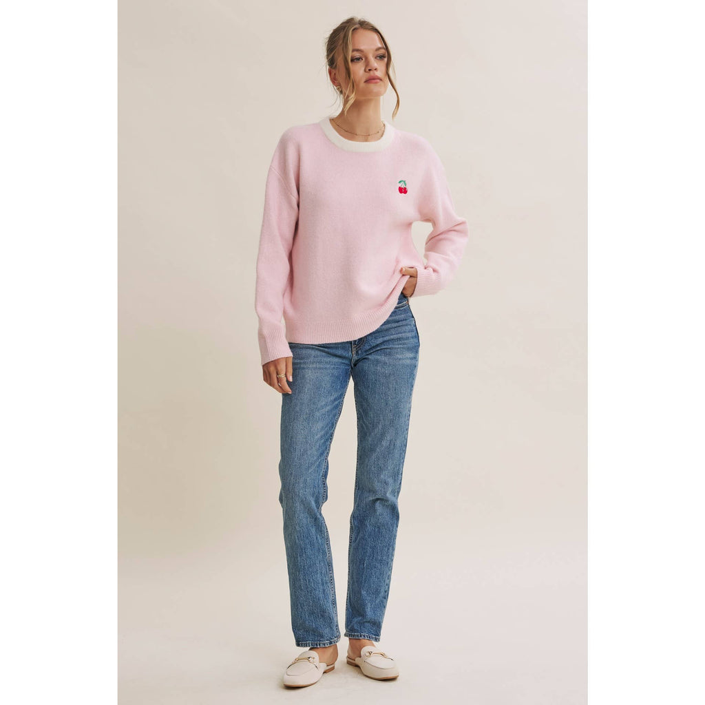 Paris Cafe Soft Touch Wool Blend Contrast Embroidery Sweater
