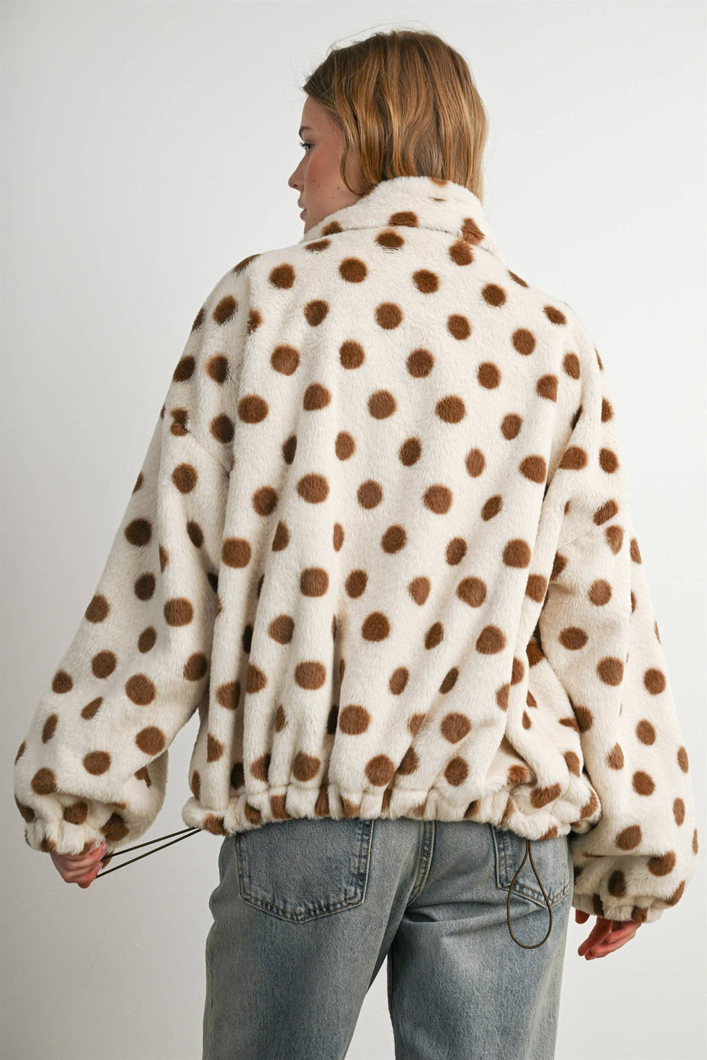 Cocoa Polka Dot Faux Fur Jacket