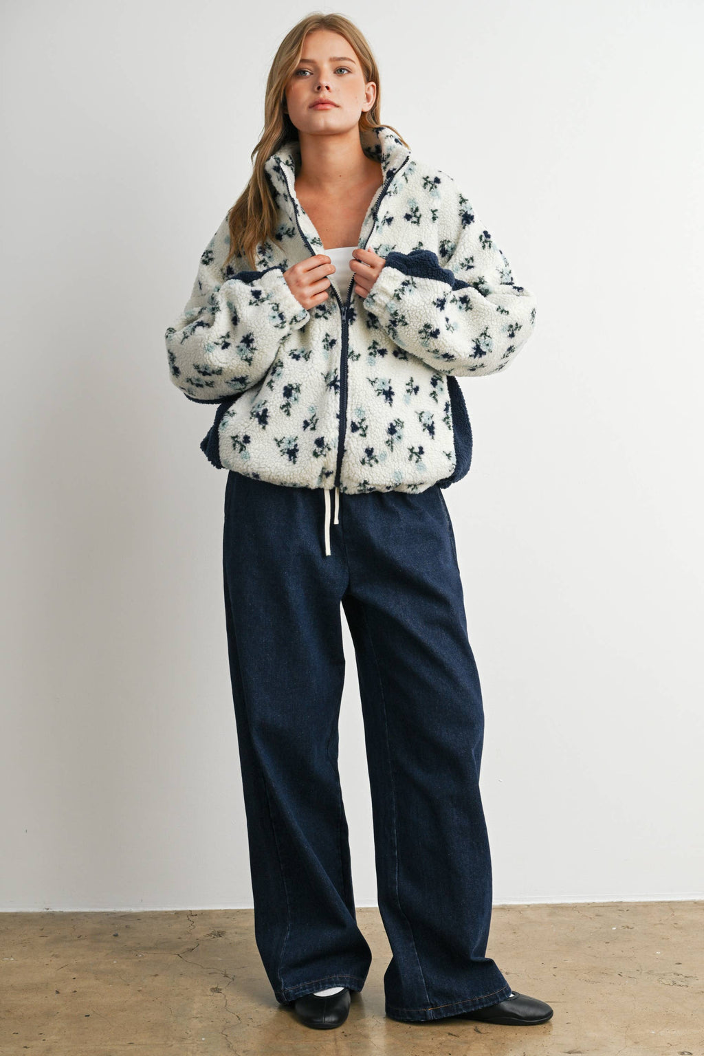 Bluebell Floral Sherpa Fleece Zip Jacket