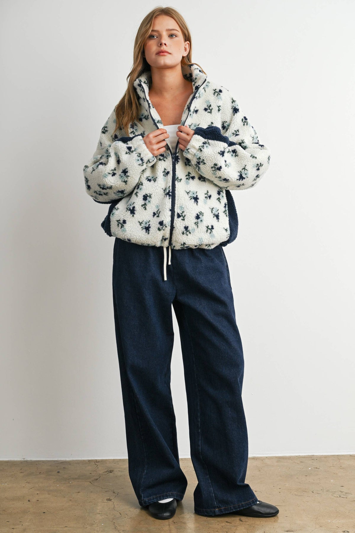 Bluebell Floral Sherpa Fleece Zip Jacket
