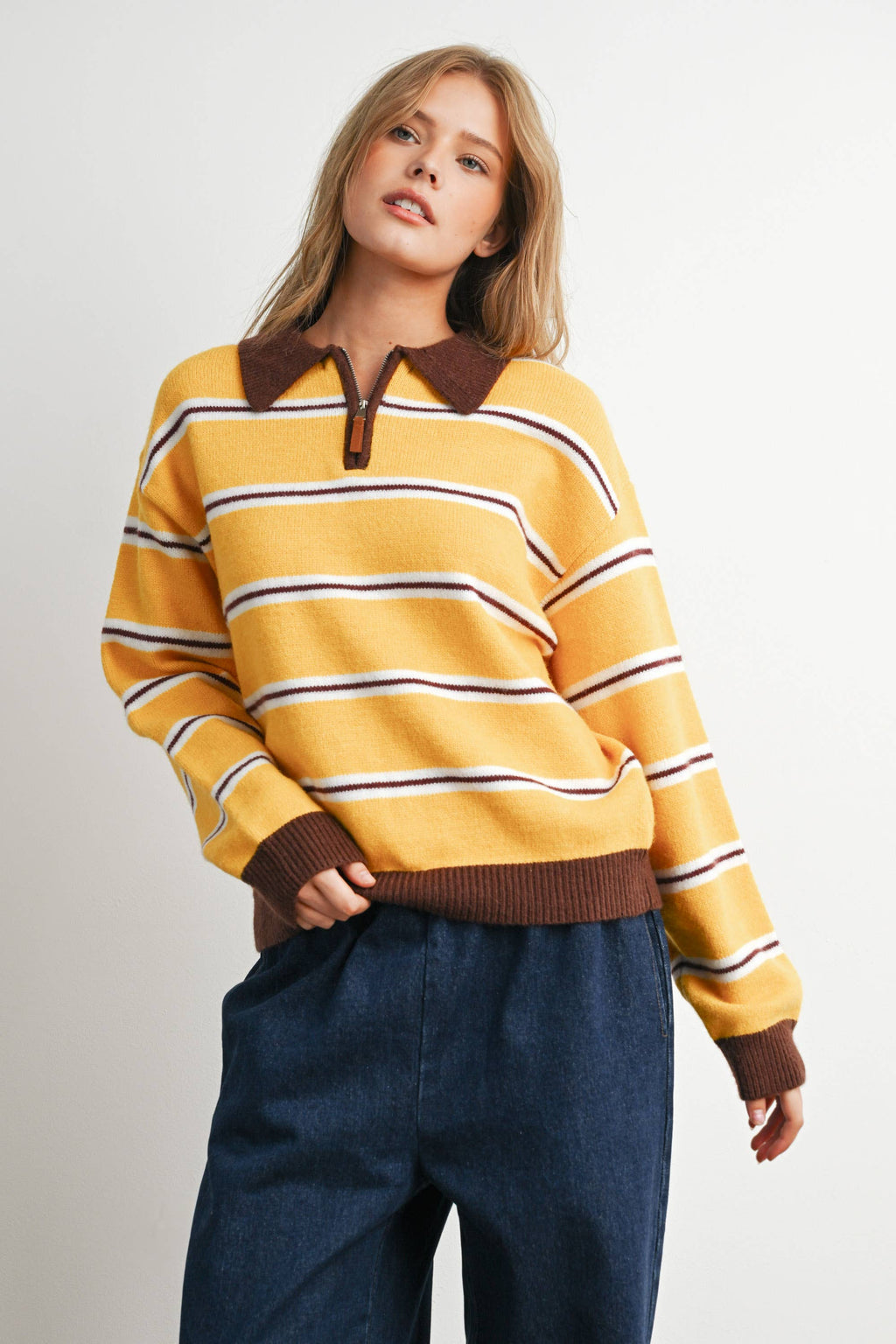 Retro Stripe Quarter-Zip Sweater