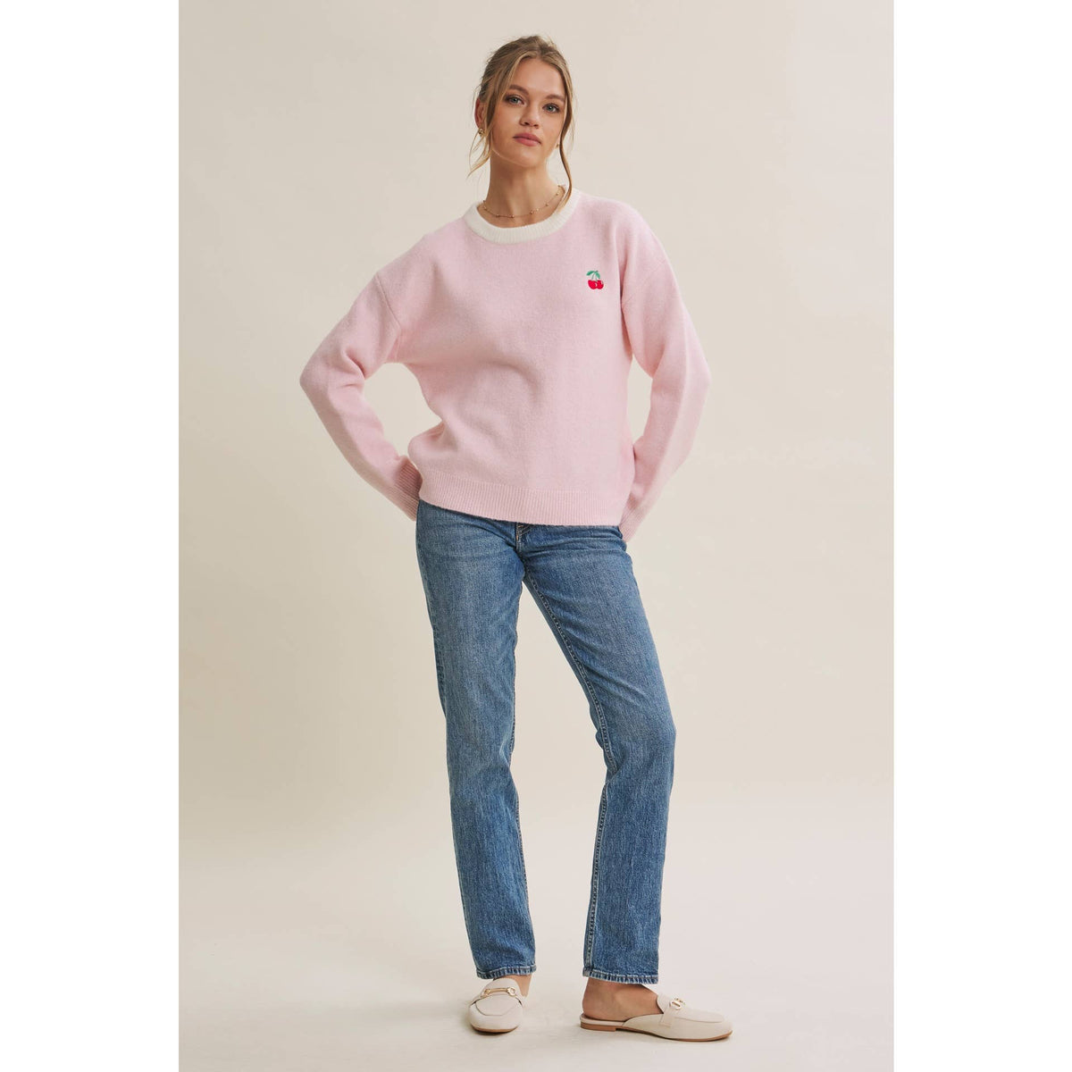 Paris Cafe Soft Touch Wool Blend Contrast Embroidery Sweater