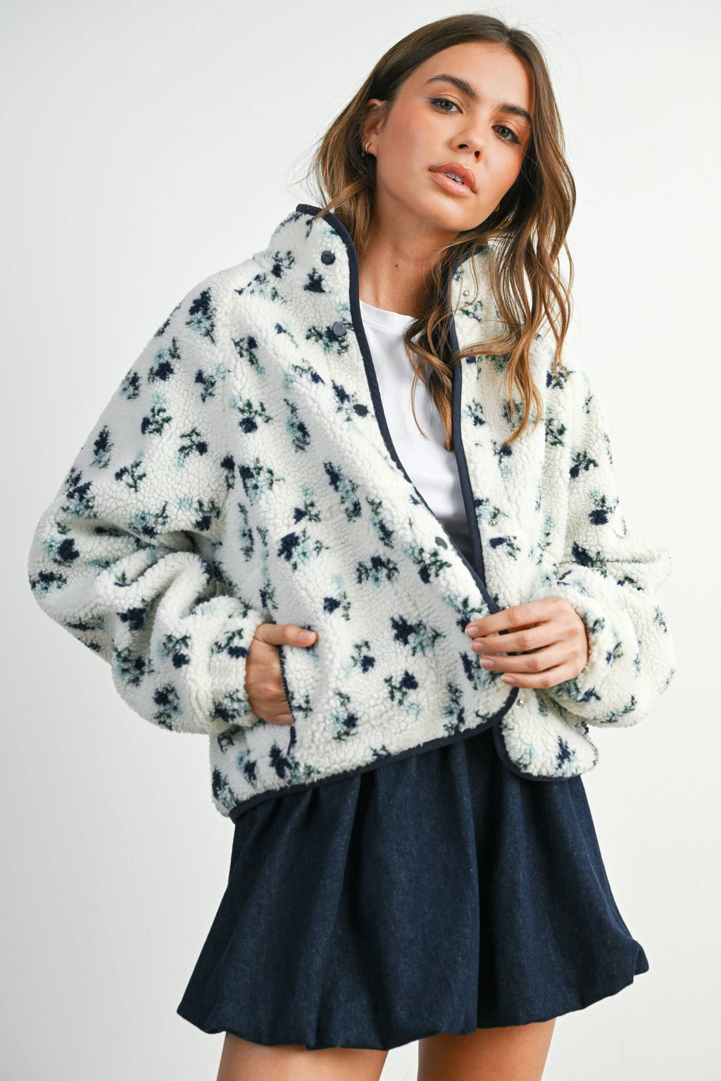 The Willow Floral Sherpa Fleece Snap Jacket
