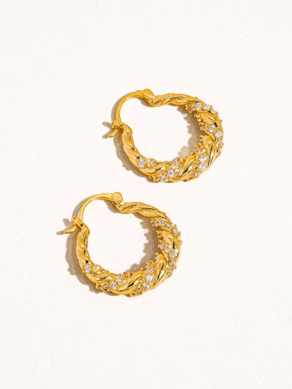 Jasper 18K Gold Rhinestone Twisted Hoop Earring