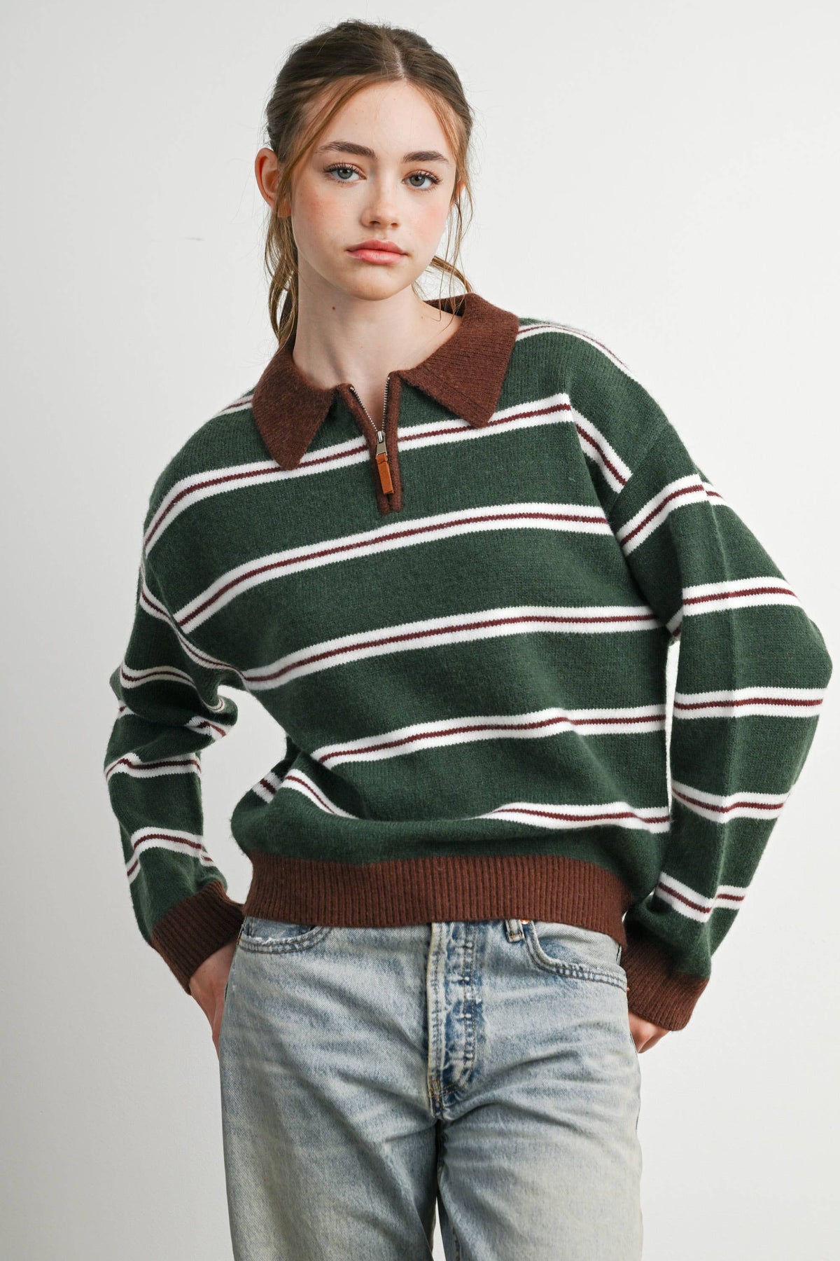 Retro Stripe Quarter-Zip Sweater