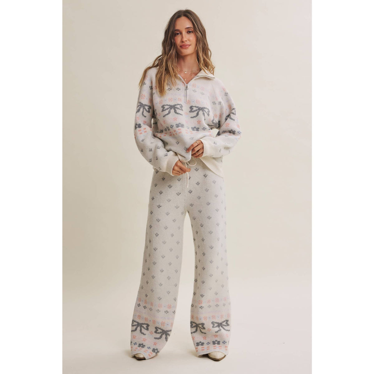 Nordic Bow Fair Isle Jacquard Wool Blend Sweater Pants
