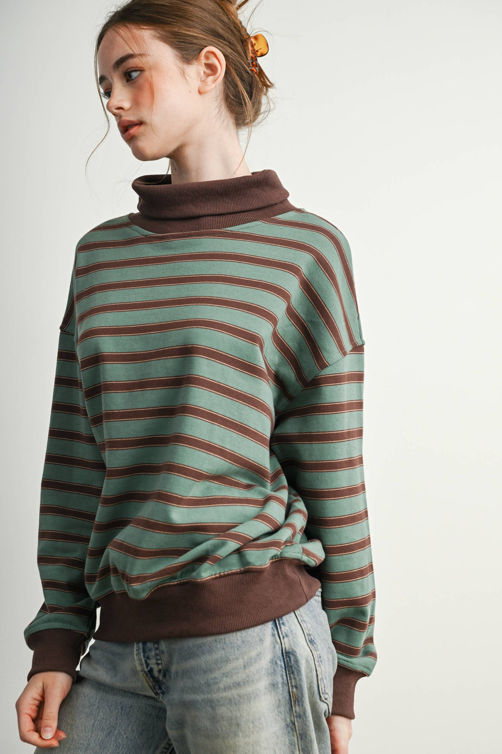 Striped Turtleneck Sweatshirt