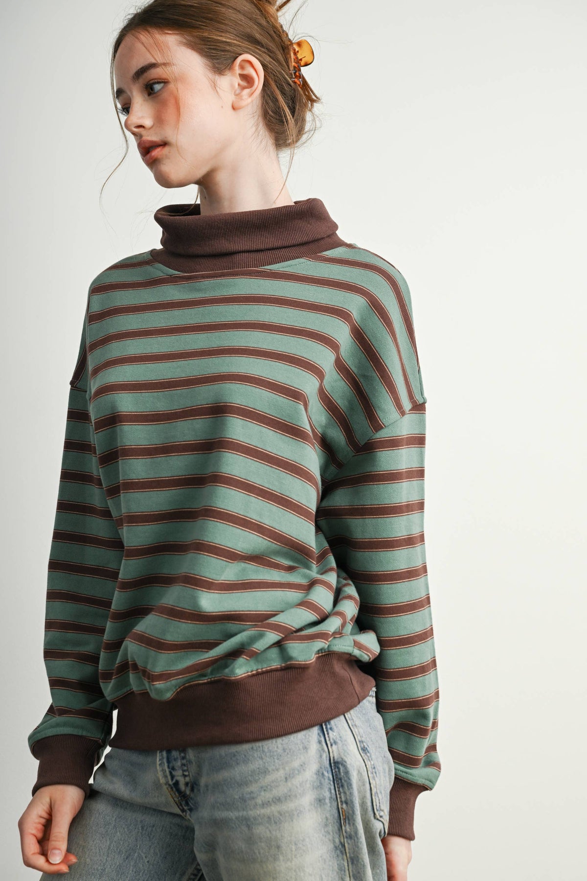 Striped Turtleneck Sweatshirt