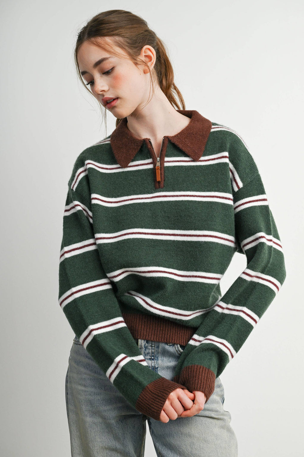 Retro Stripe Quarter-Zip Sweater
