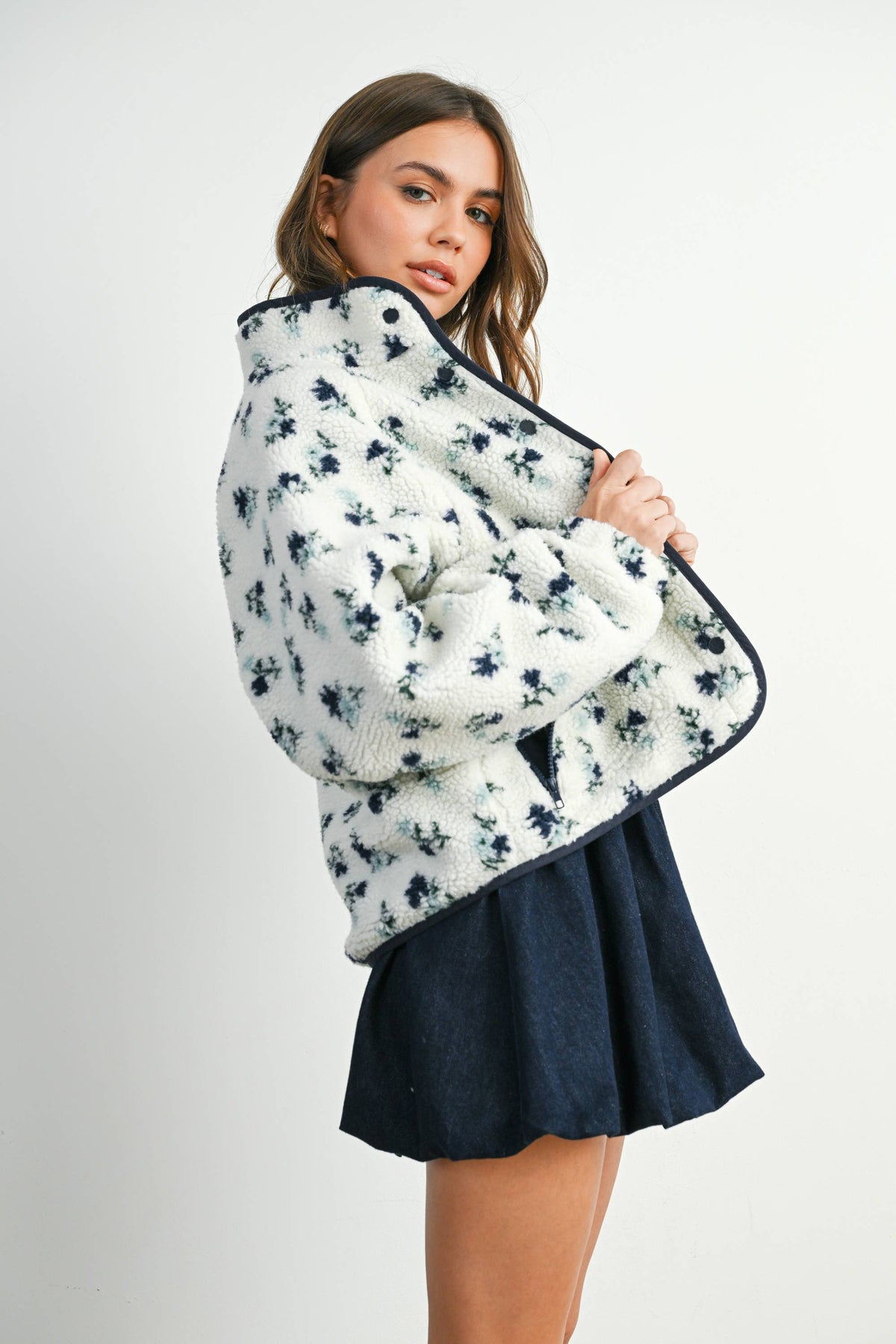 The Willow Floral Sherpa Fleece Snap Jacket